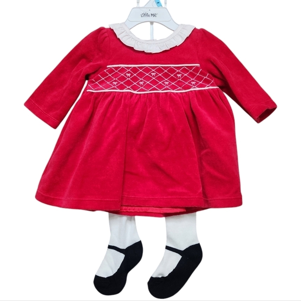 NWT Little Me Baby Girl Red Dress and Tights Set Size 6 Months